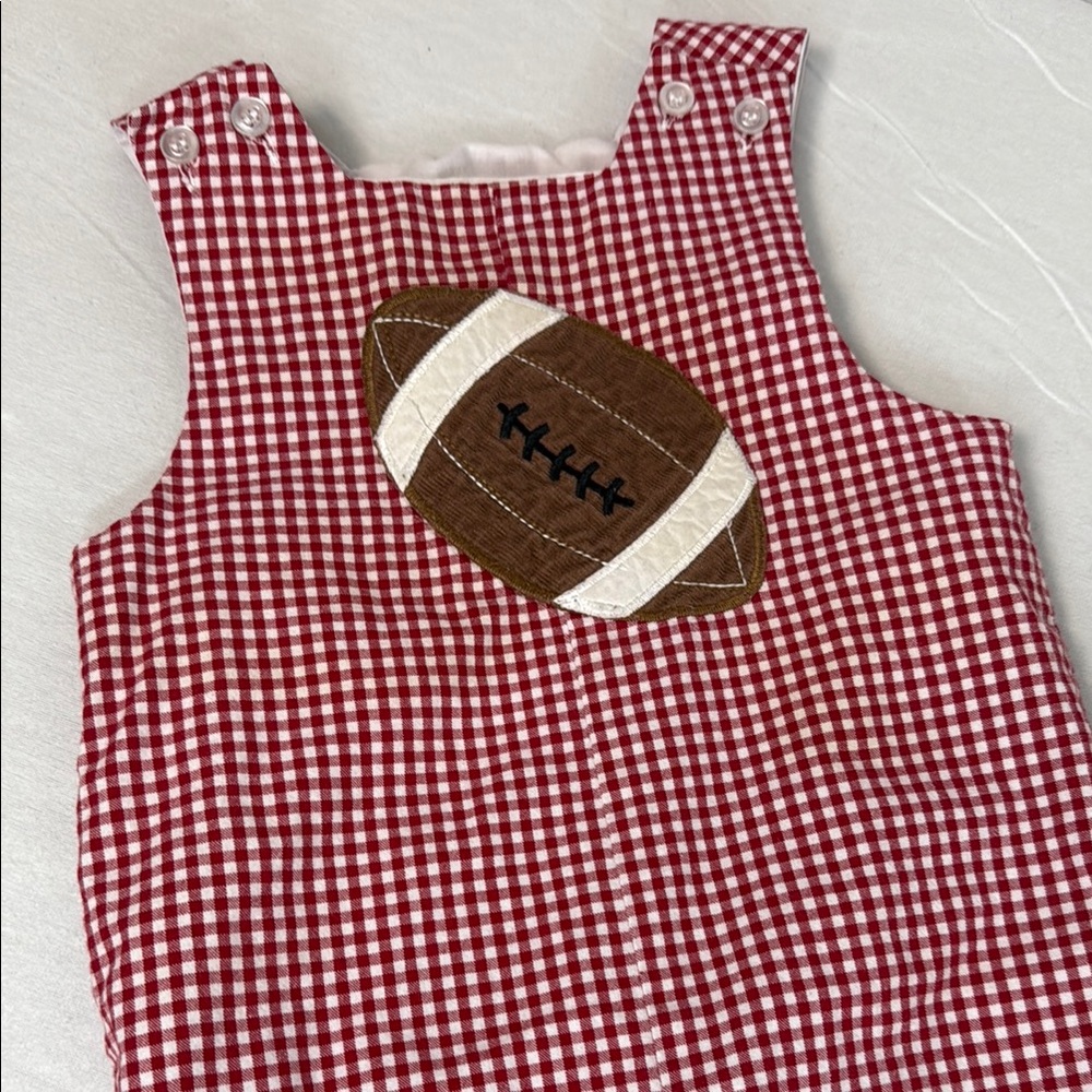 The Bailey Boys Red Gingham Football Overalls sz 12 mo - Picture 3 of 11